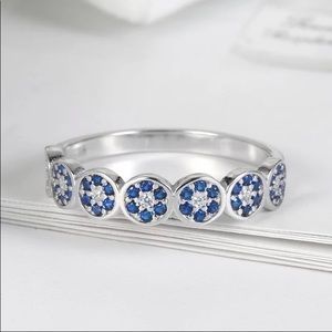 BLUE SAPPHIRE PAVED 925 STERLING SILVER EYELET RING SIZE 7